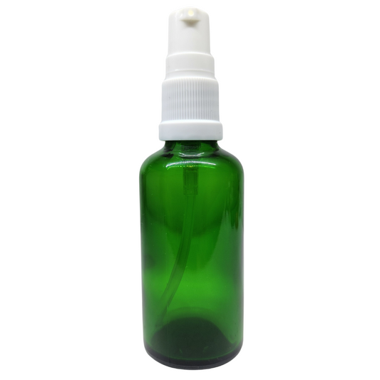 Green Glass Aromatherapy Bottle 18mm Neck With White Serum Pump Cap (18mm Neck)