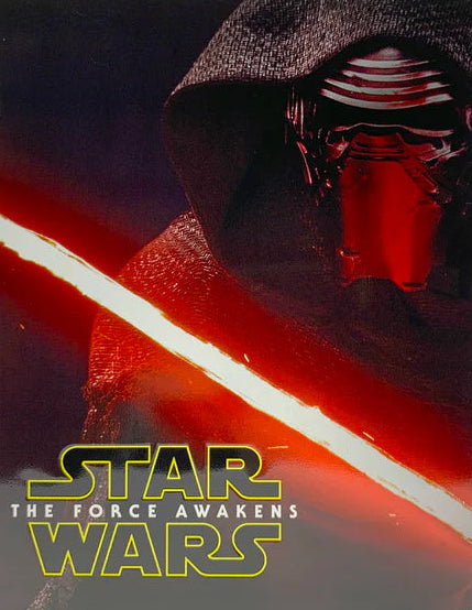 Star Wars movie poster with a character in a dark helmet and red visor.