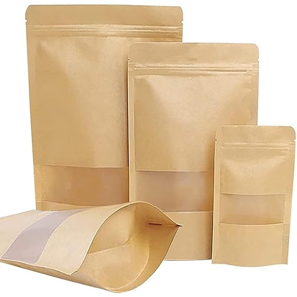 Resealable Paper Kraft Pouches With Window