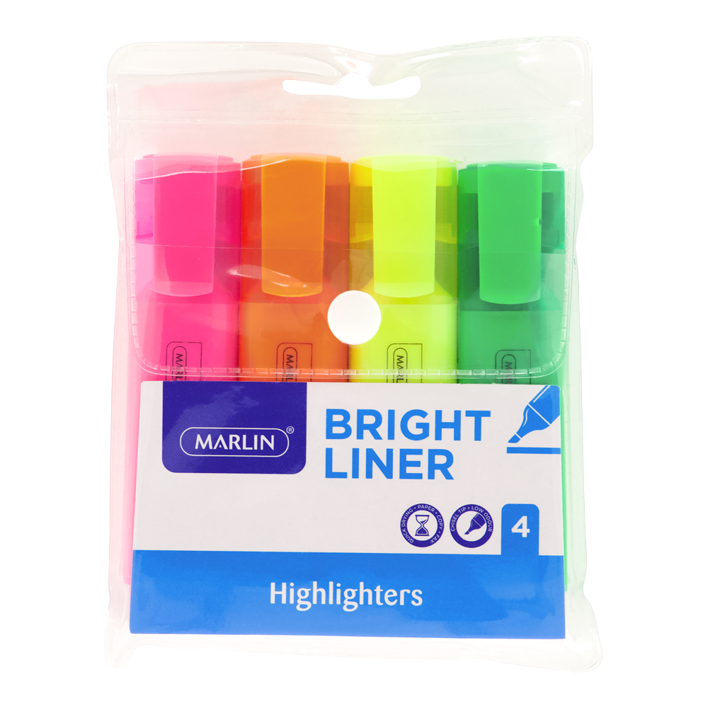 Marlin Bright Liners highlighter 4's assorted colours (SM10)