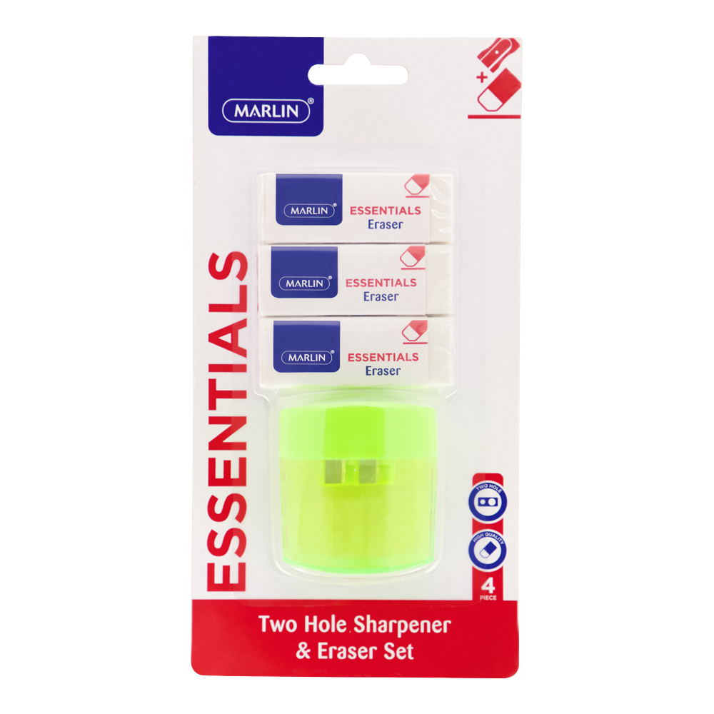 Marlin eraser 3 pack 60x20x10mm + 2 hole sharpener with container (SM115)