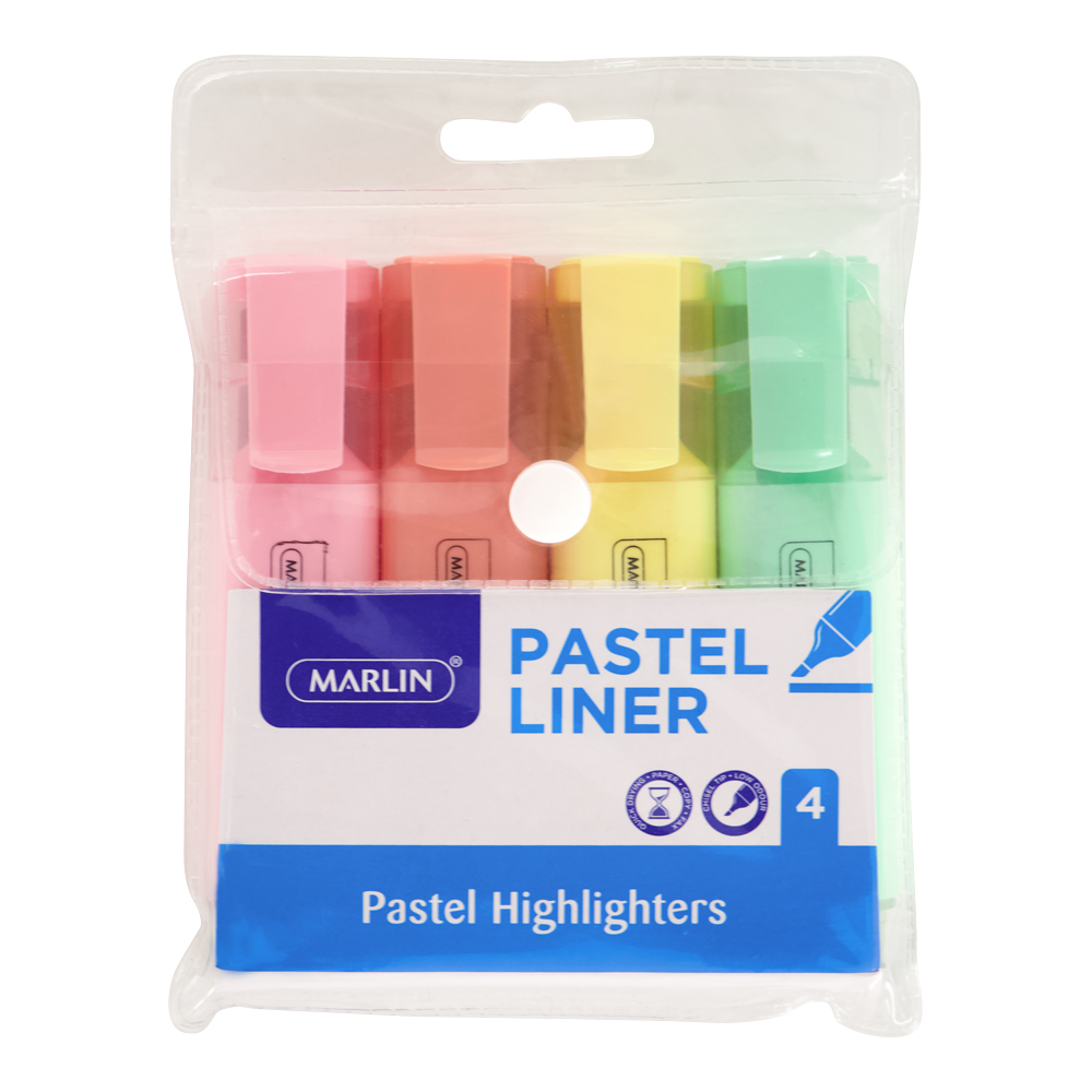 Marlin Pastel Highlighters 4's Assorted  (SM12)