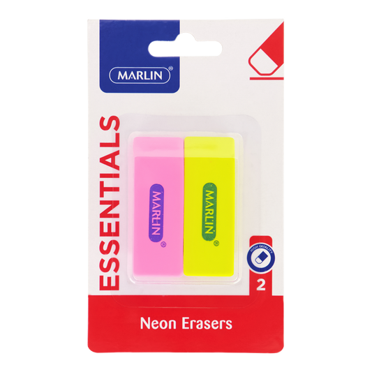 Marlin eraser 60 x 20 x 10mm Neon assorted colours 2 pack blister card (SM162)