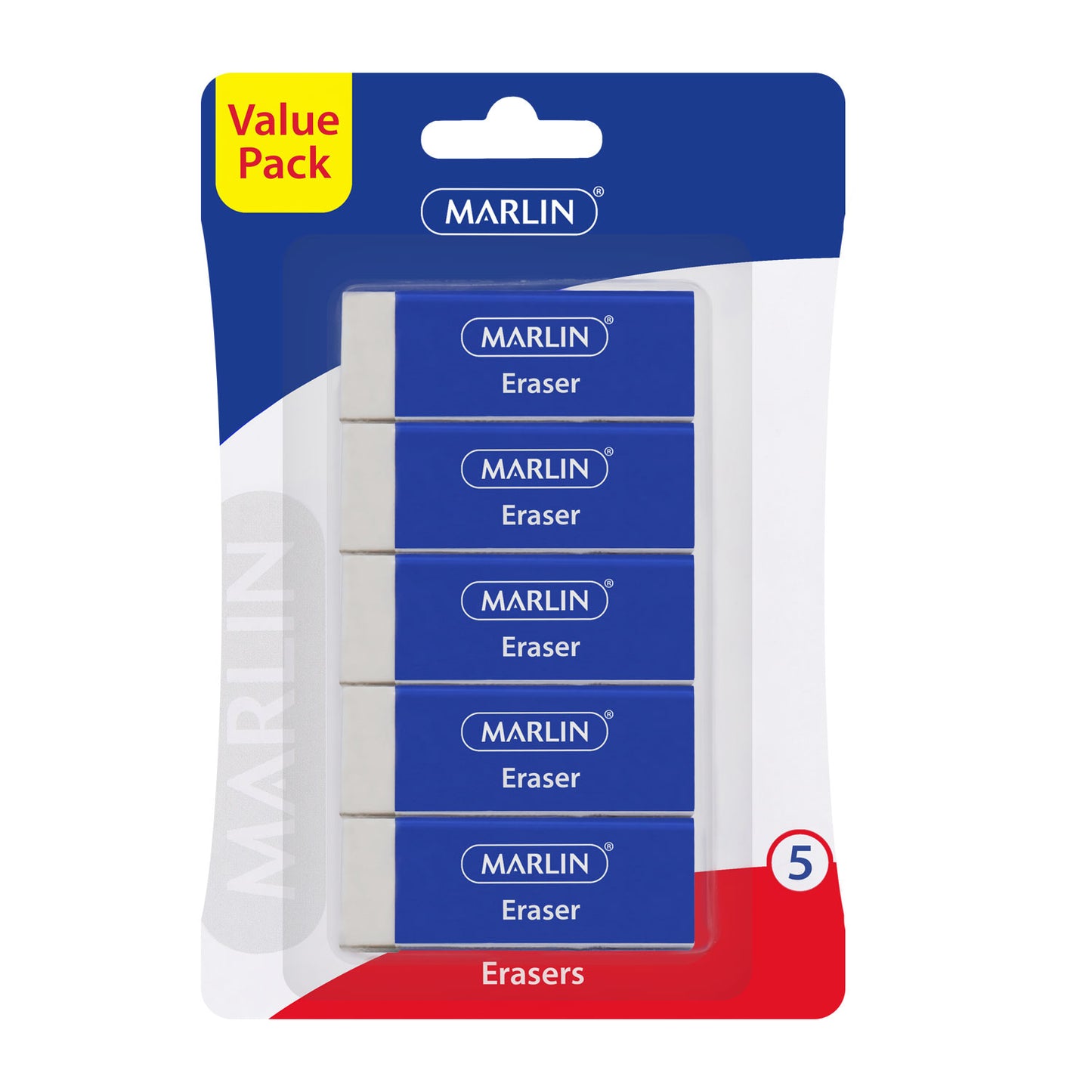 Marlin eraser 60 x 20 x 10mm 5's blister card VALUE PACK (SM164)