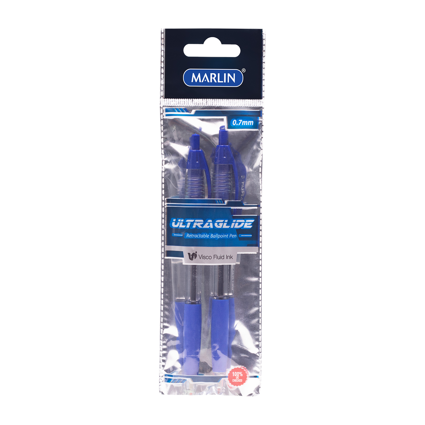 Marlin Ultraglide retractable pens 2's rubber grip Blue 0.7mm (SM175)