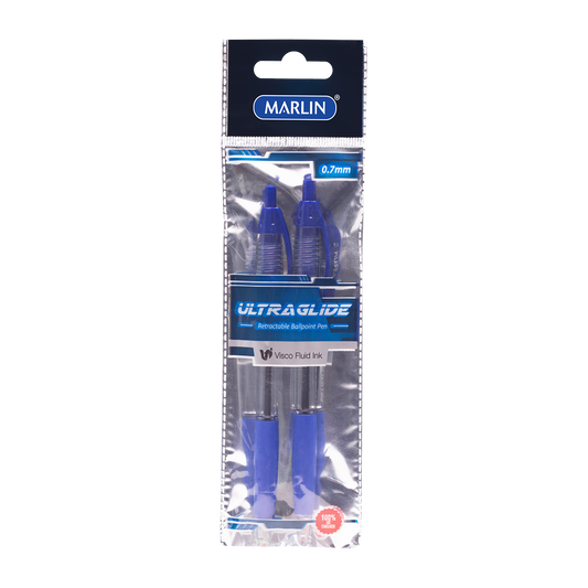 Marlin Ultraglide retractable pens 2's rubber grip Blue 0.7mm (SM175)