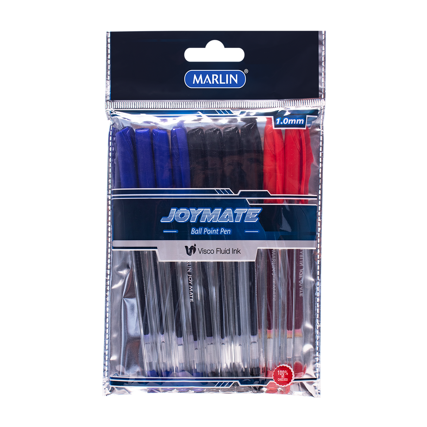 Marlin Joymate Transparent Medium Point Pens 10'S - 4 Blue & 4 Black & 2 Red  (Sm19)