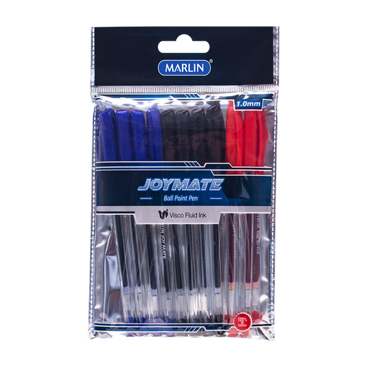 Marlin Joymate Transparent Medium Point Pens 10'S - 4 Blue & 4 Black & 2 Red  (Sm19)