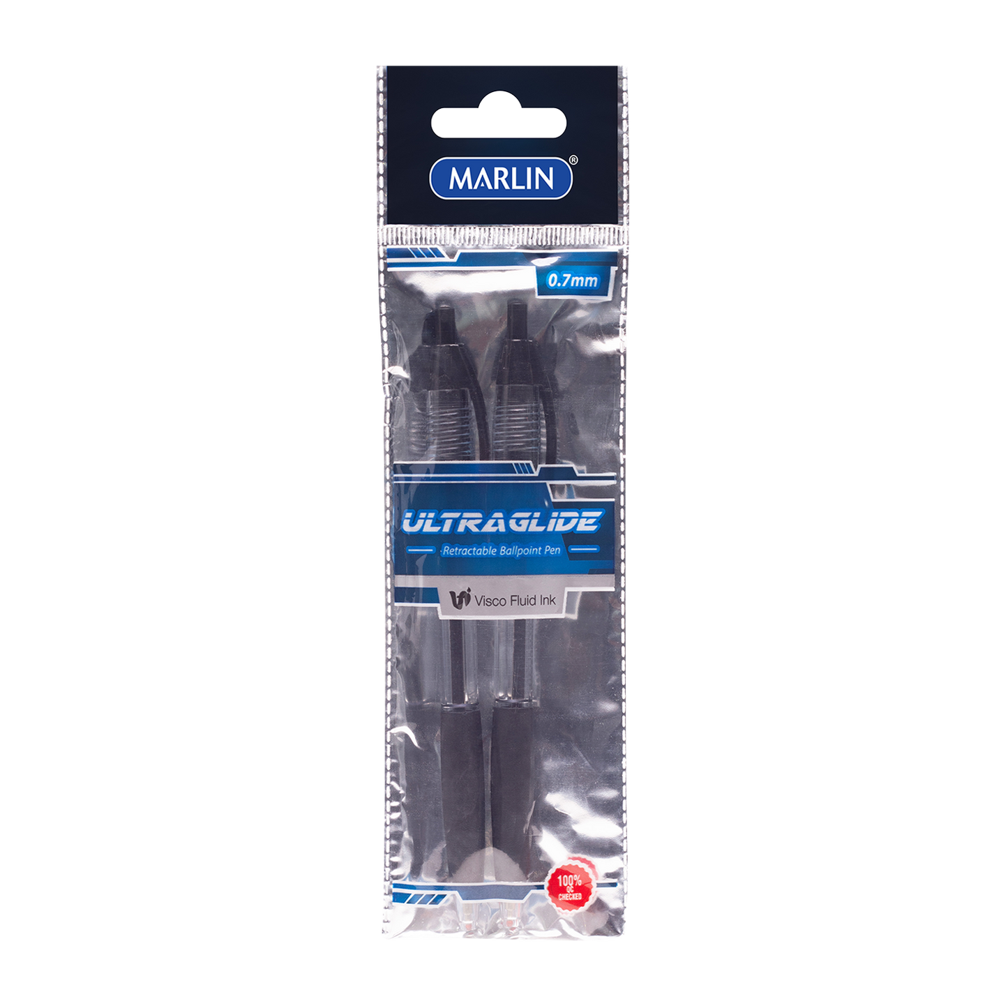 Marlin Ultraglide retractable pens 2's rubber grip Black 0.7mm (SM191)