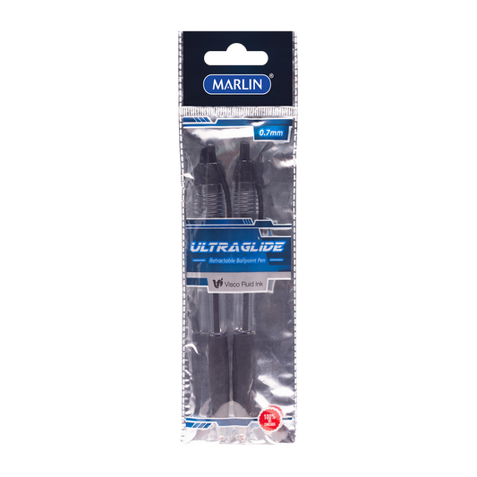 Marlin Ultraglide retractable pens 2's rubber grip Black 0.7mm (SM191)