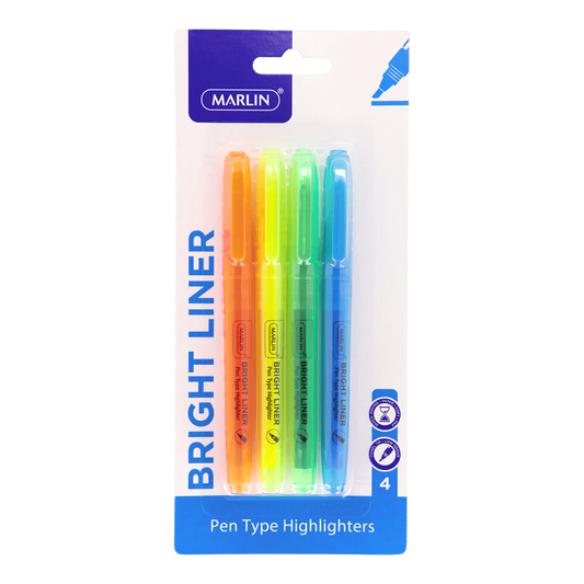 Marlin Bright Liners pen type highlighter 4's assorted colours (SM21)