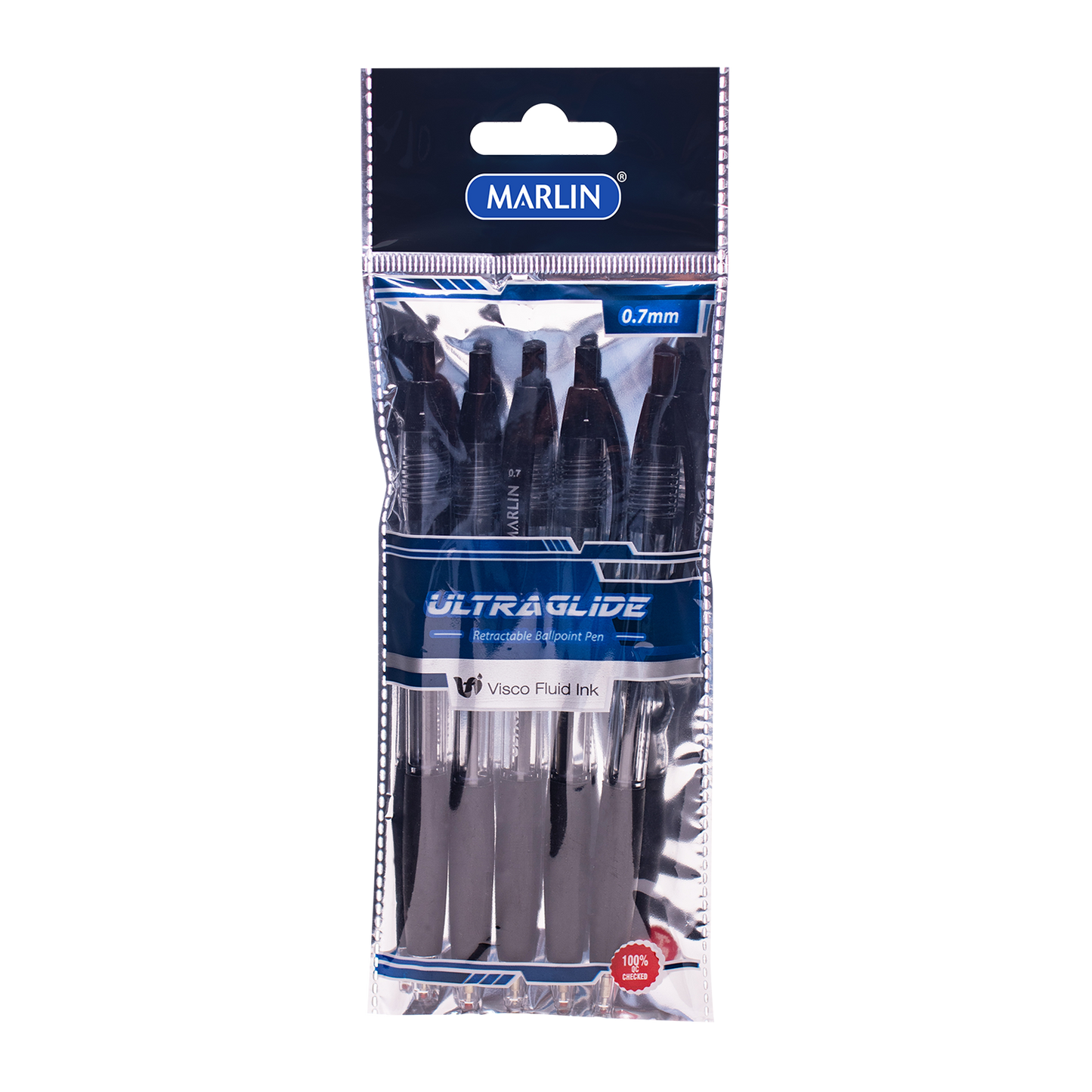 Marlin Ultraglide Black Retractable Pen 5's 0.7mm Polybag  (SM221)