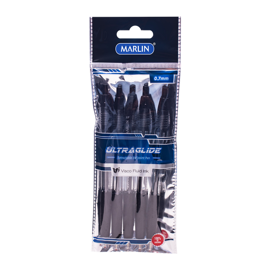 Marlin Ultraglide Black Retractable Pen 5's 0.7mm Polybag  (SM221)