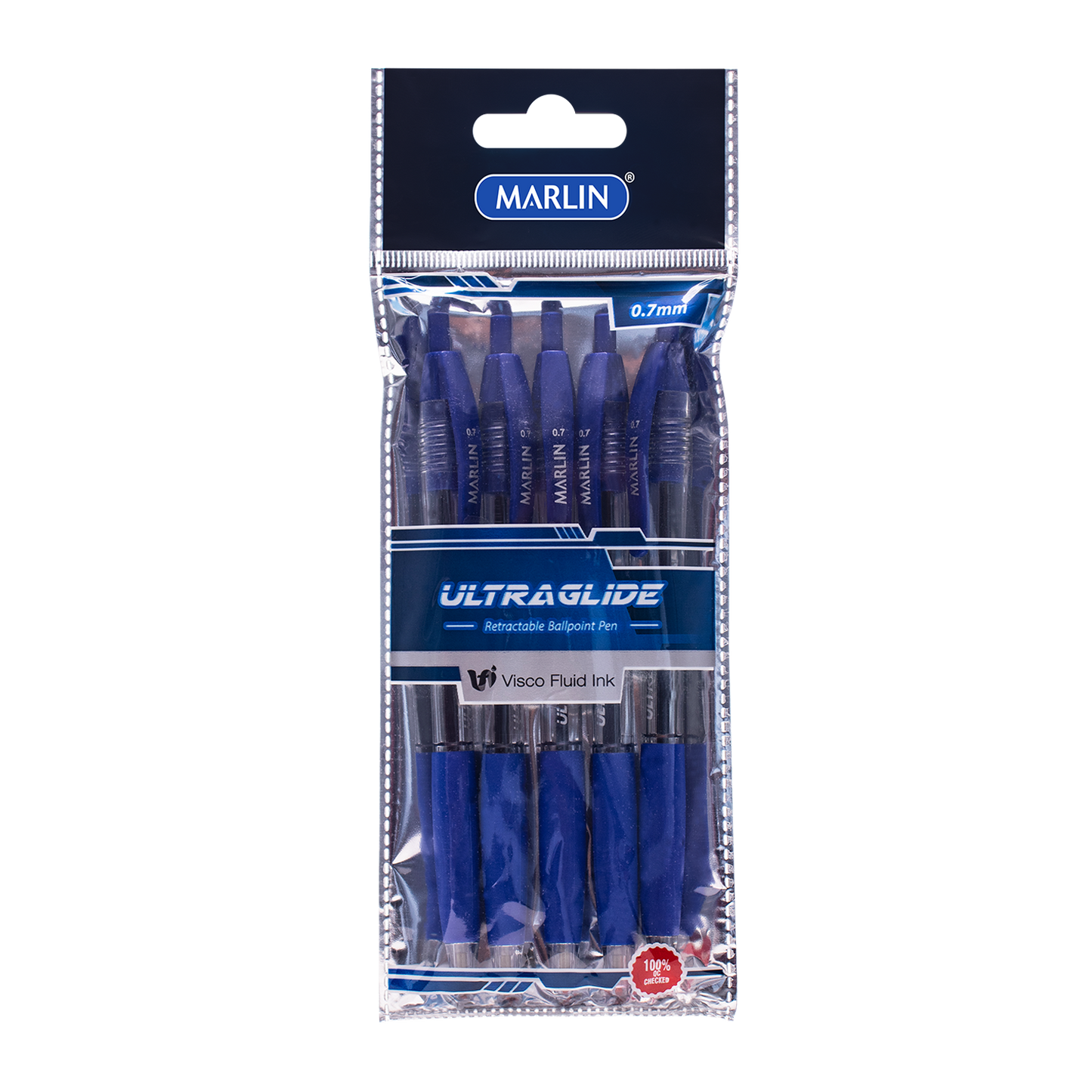 Marlin Ultraglide Blue Retractable Pen 5's 0.7mm Polybag  (SM222)