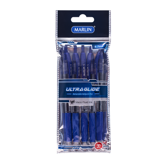 Marlin Ultraglide Blue Retractable Pen 5's 0.7mm Polybag  (SM222)