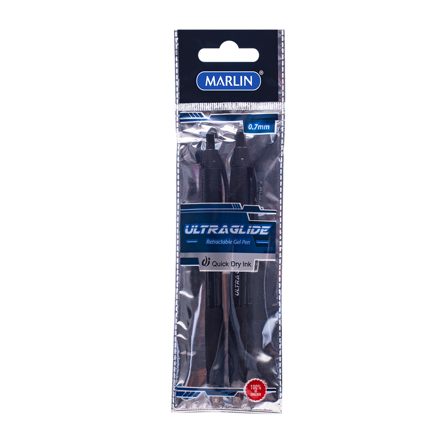 Marlin Ultraglide Black Gel Ink Retractable Pen 2's 0.7mm In Polybag (SM225)