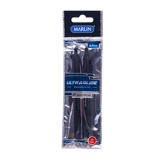 Marlin Ultraglide Black Gel Ink Retractable Pen 2's 0.7mm In Polybag (SM225)