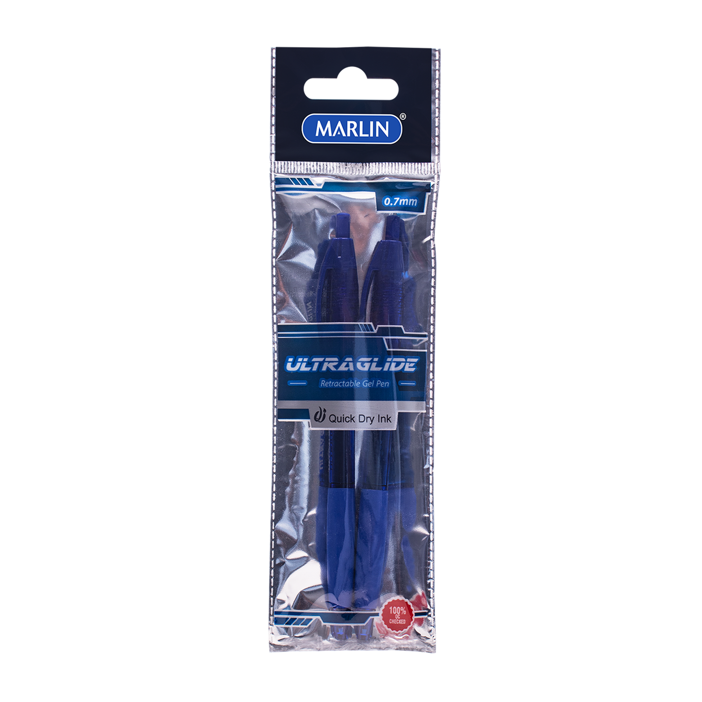 Marlin Ultraglide Blue Gel Ink Retractable Pen 2's 0.7mm In Polybag  (SM226)