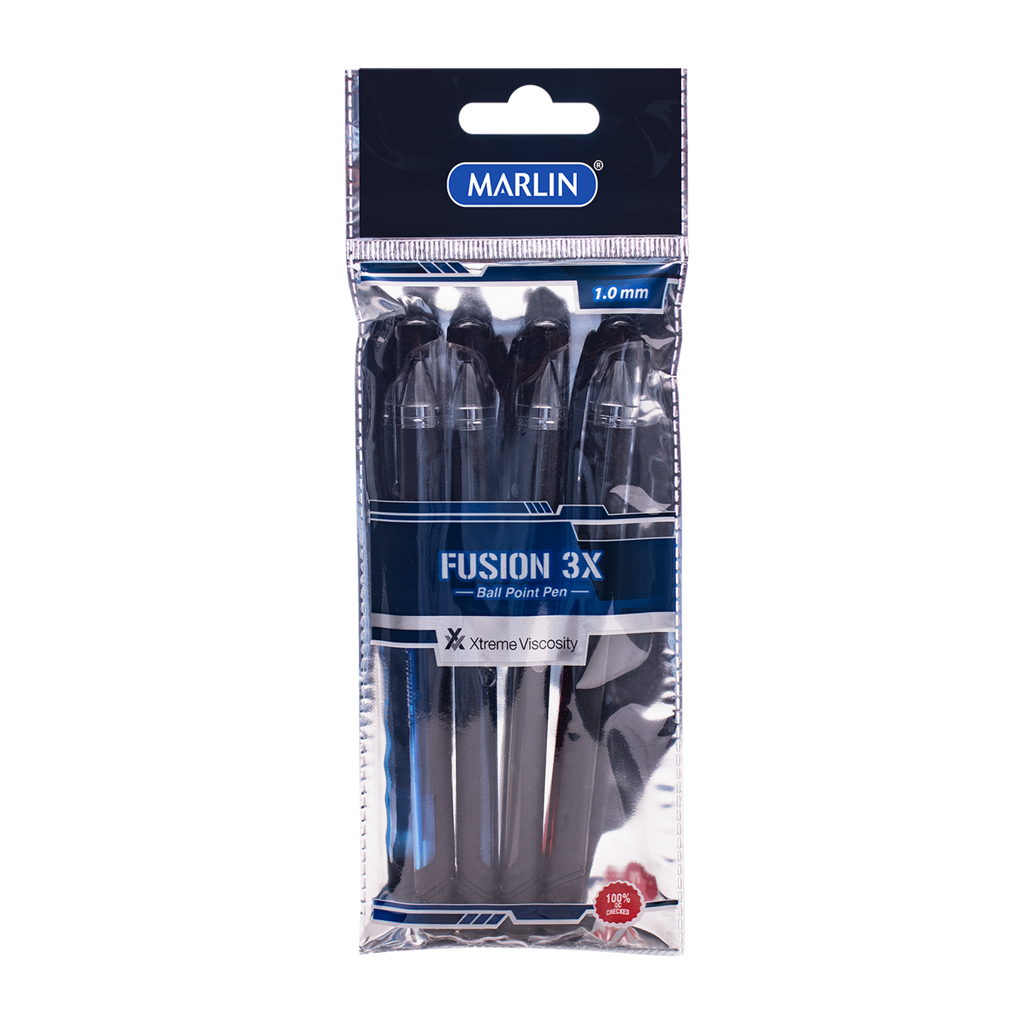 Marlin Fusion Stick Pens 4'S Asst 1.0Mm In Polybag 2 Blue,1 Black,1 Red (Sm228)