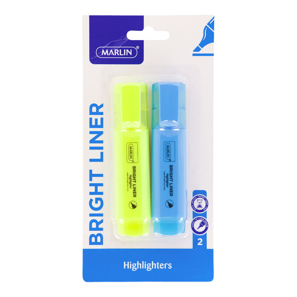 Marlin Bright Liners highlighter 2's assorted colours (SM29)