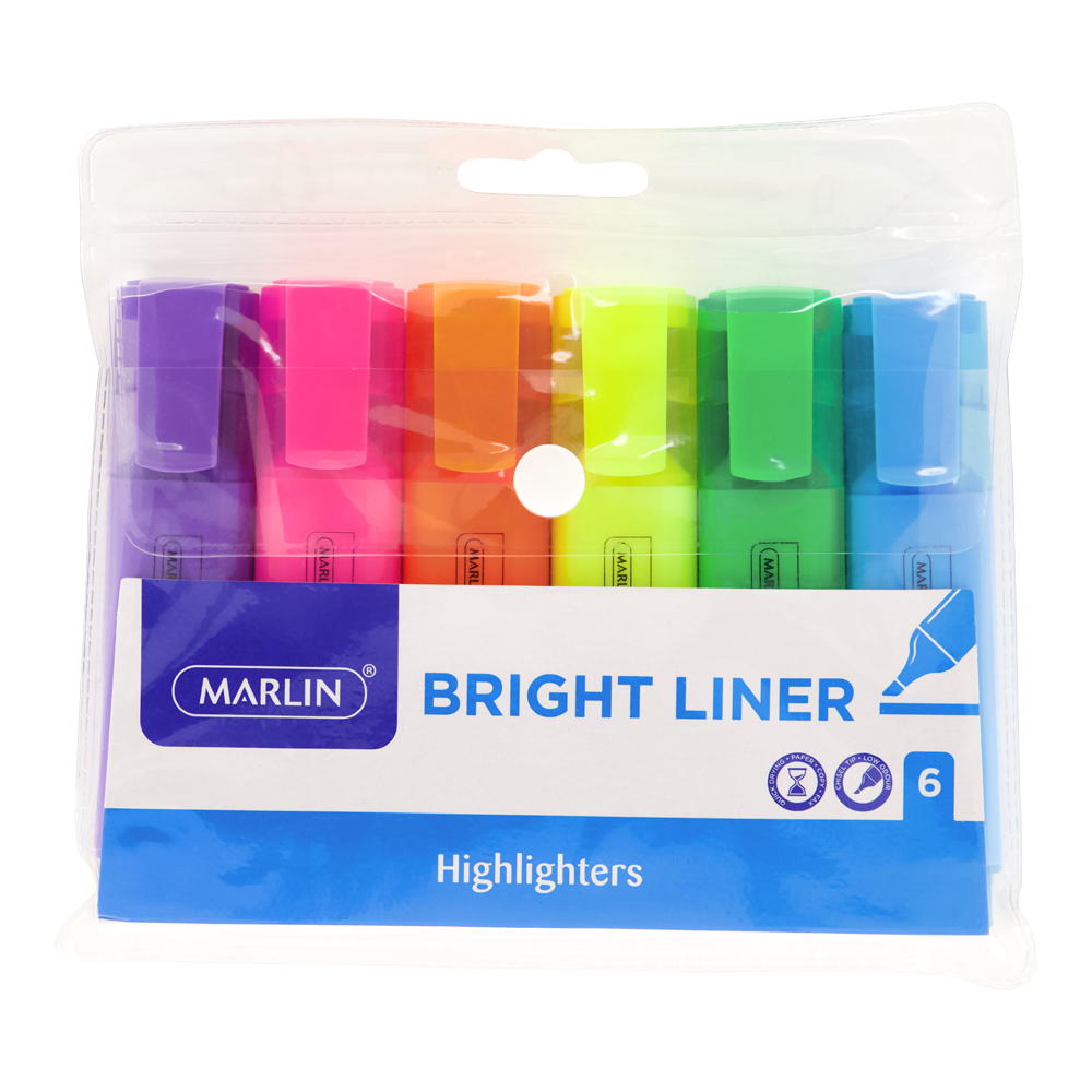 Marlin Bright Liners highlighter 6's assorted colours (SM49)