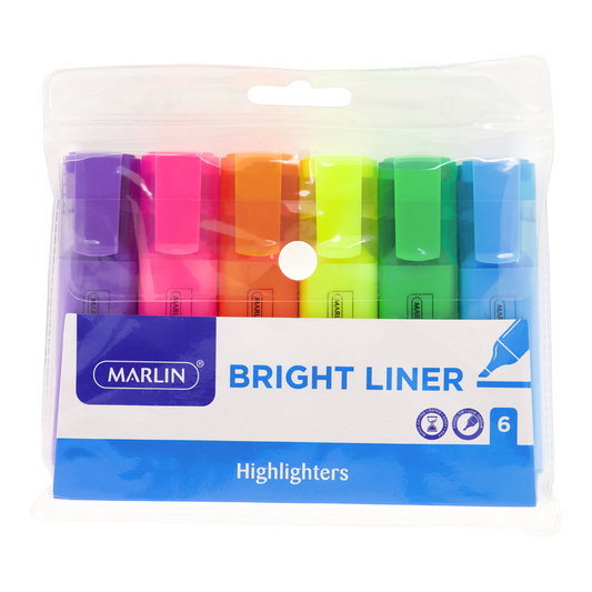 Marlin Bright Liners highlighter 6's assorted colours (SM49)