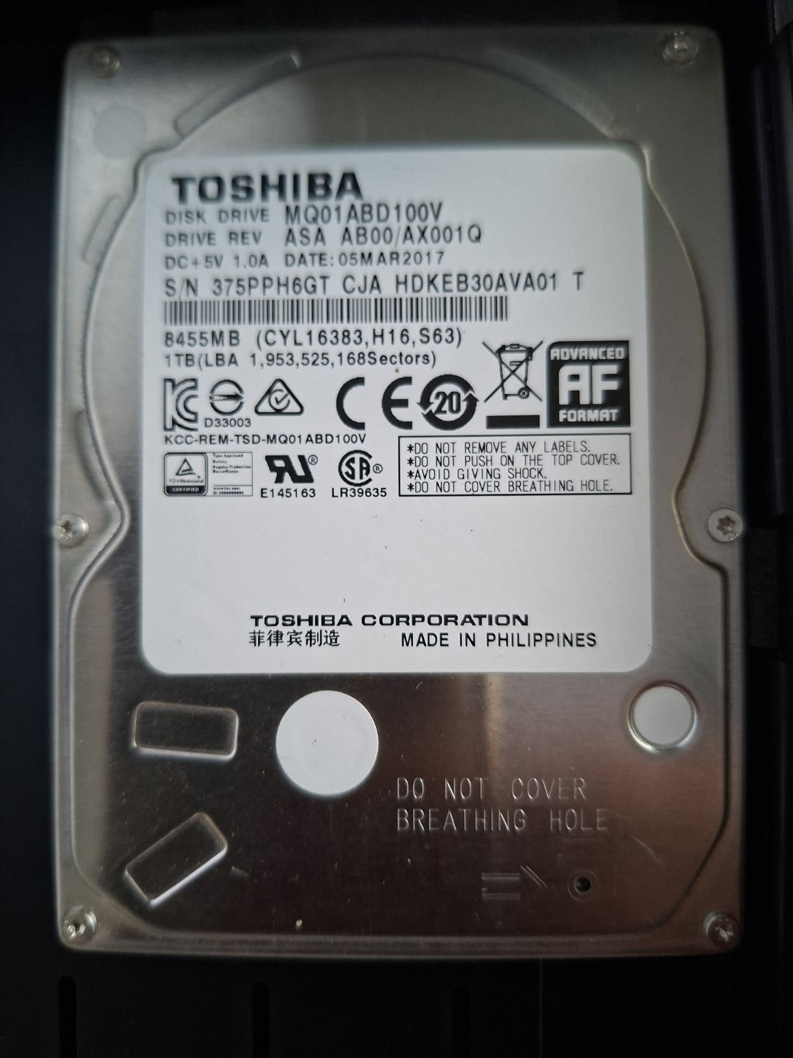 Toshiba 1TB 2.5" SATA Laptop Hard Drive – Second Hand